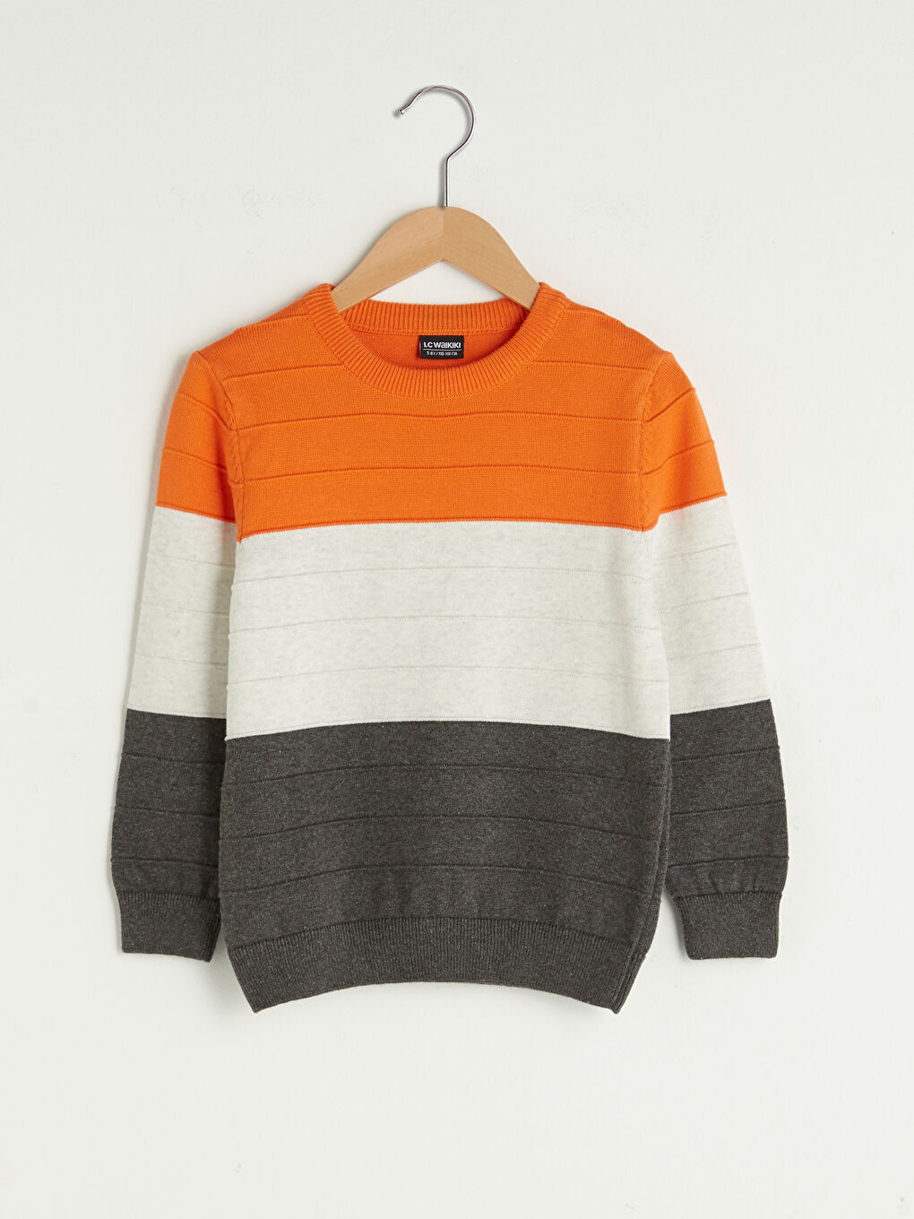 LCW Kids Crew Neck Long Sleeve Boy Thin Tricot Sweater with Color Block -W11841Z4-LGZ