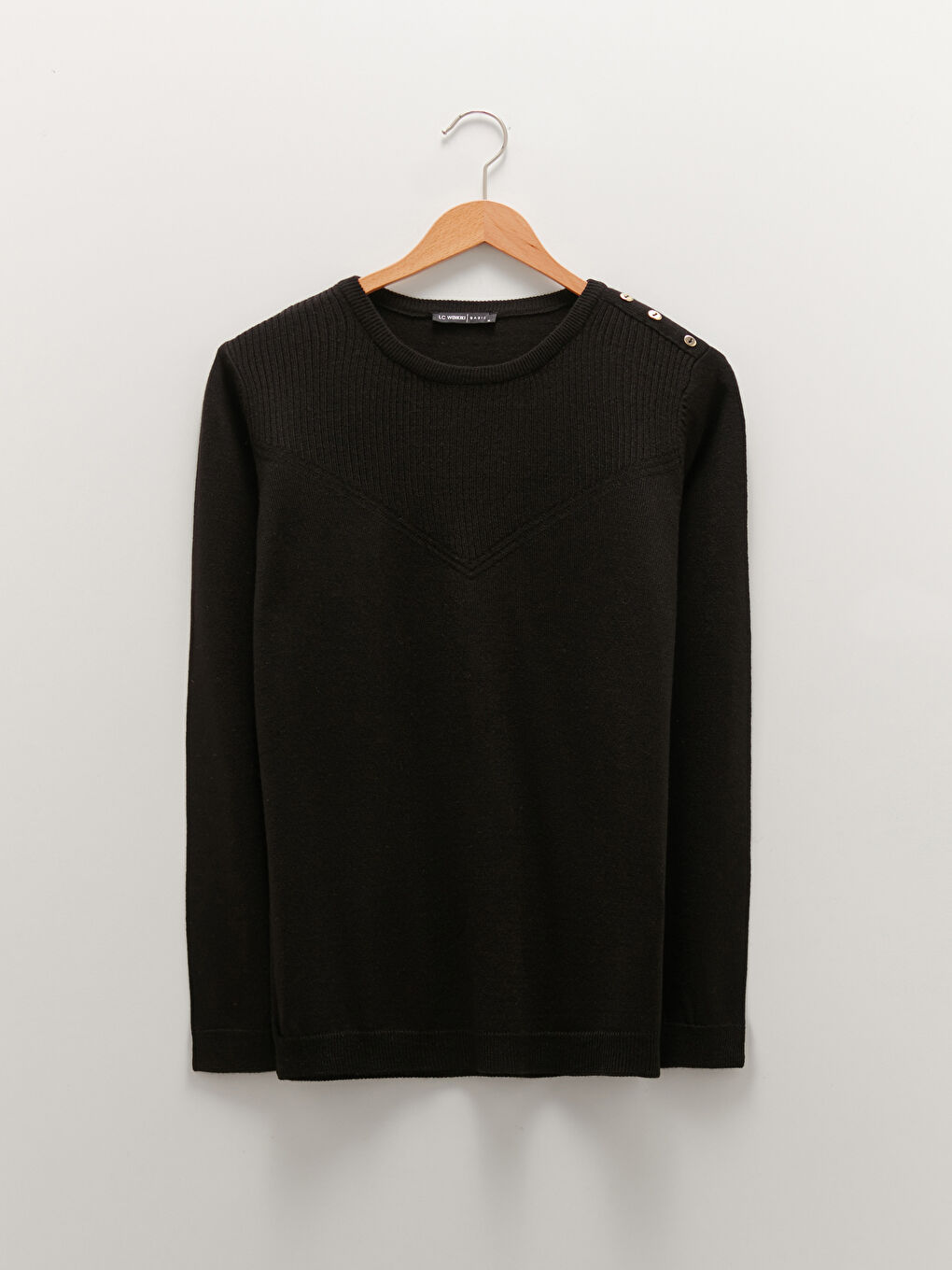 Siyah Bisiklet Yaka Düz Uzun Kollu Kadın Triko Kazak-5