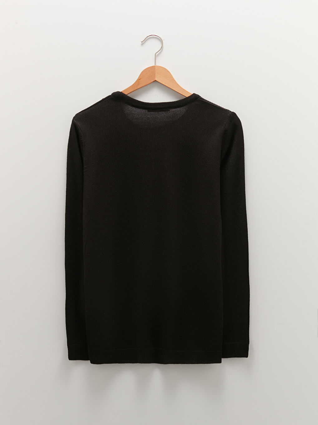 Siyah Bisiklet Yaka Düz Uzun Kollu Kadın Triko Kazak-6