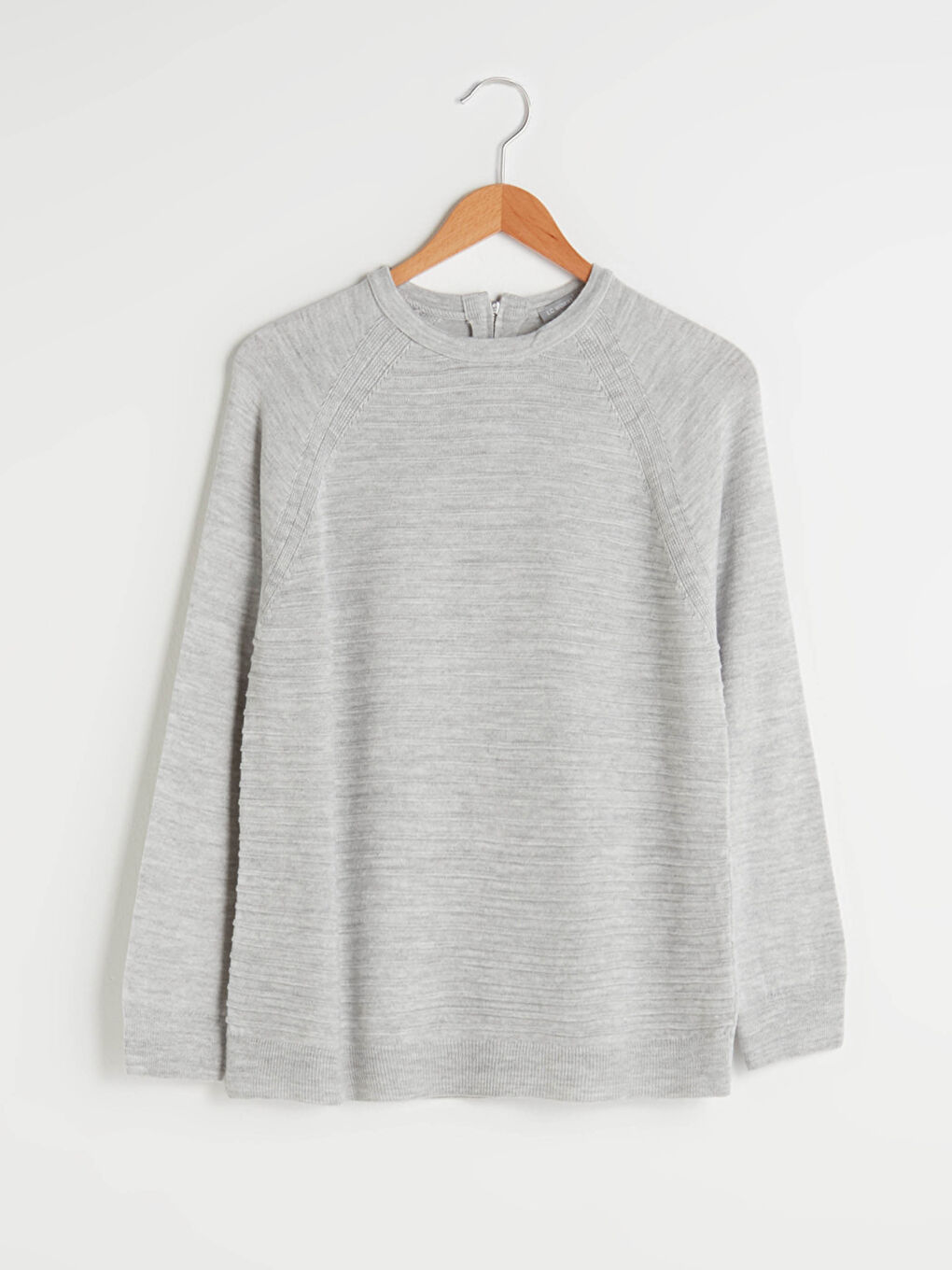 Gri Bisiklet Yaka Kendinden Desenli Uzun Kollu Kadın Triko  Kazak-5