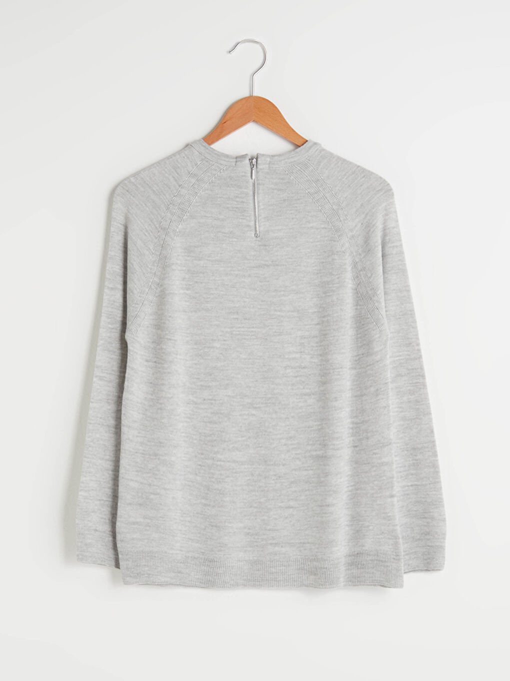 Gri Bisiklet Yaka Kendinden Desenli Uzun Kollu Kadın Triko  Kazak-6