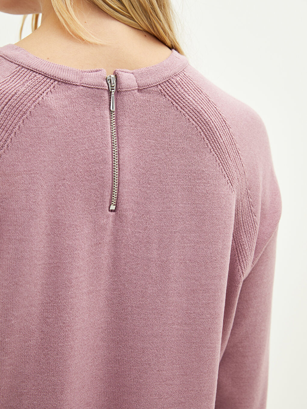 Lila Bisiklet Yaka Kendinden Desenli Uzun Kollu Kadın Triko  Kazak-3