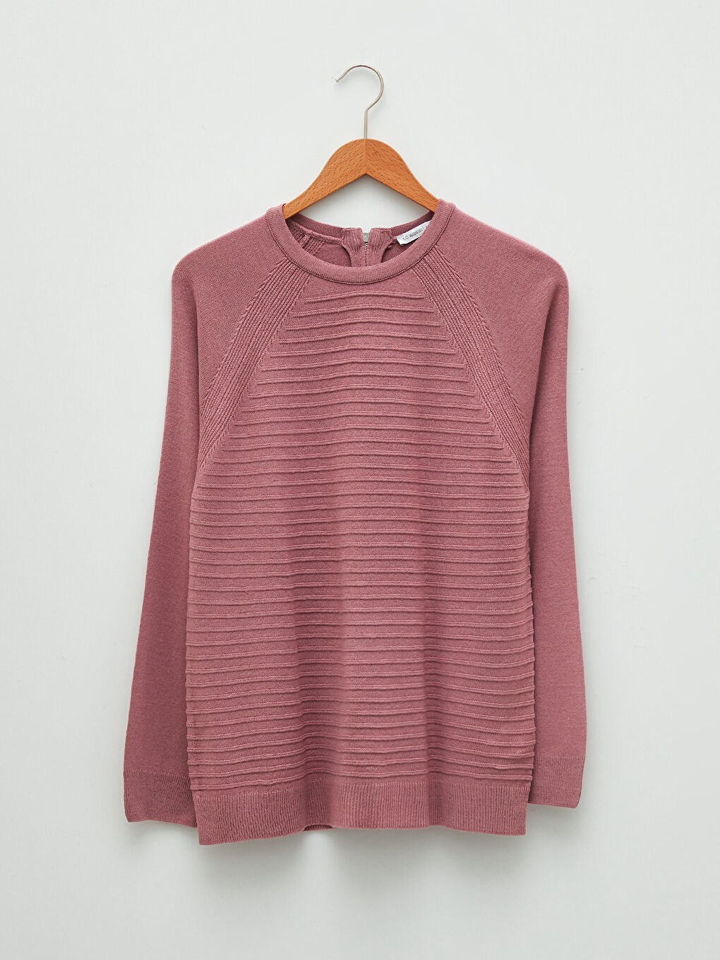 Lila Bisiklet Yaka Kendinden Desenli Uzun Kollu Kadın Triko  Kazak-5