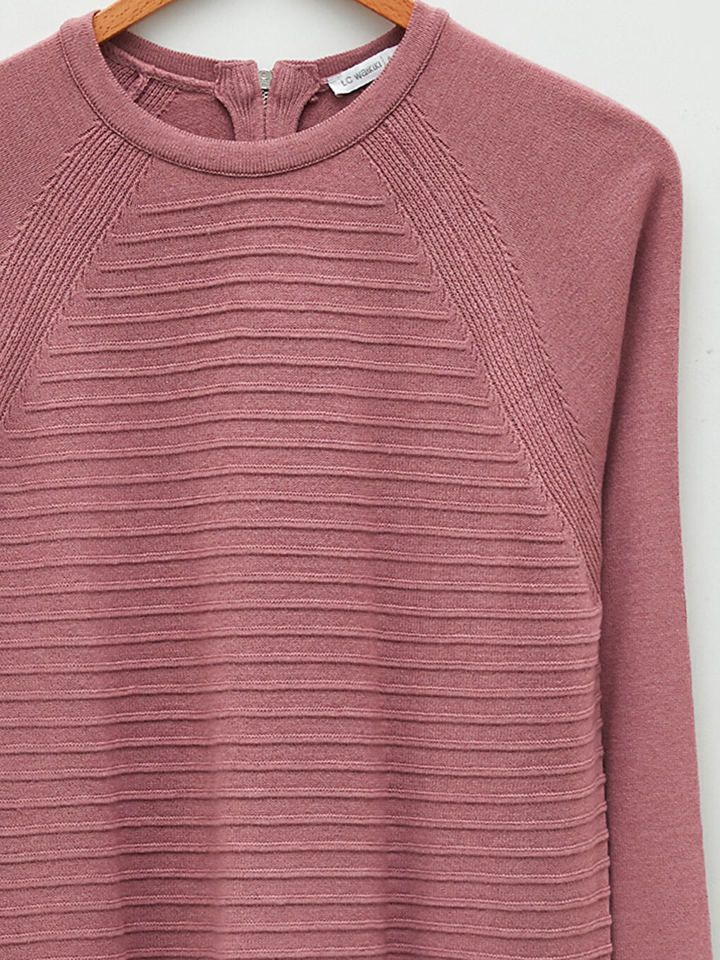 Lila Bisiklet Yaka Kendinden Desenli Uzun Kollu Kadın Triko  Kazak-7