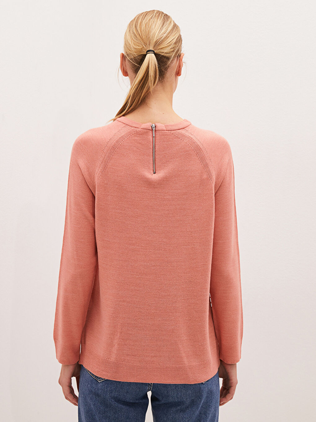 Crew Neck Self Patterned Long Sleeve Women's Tricot Jumper-4