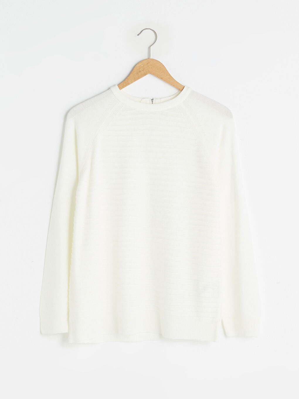 Ekru Bisiklet Yaka Kendinden Desenli Uzun Kollu Kadın Triko  Kazak-5