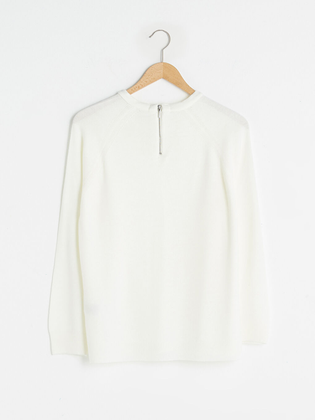 Ekru Bisiklet Yaka Kendinden Desenli Uzun Kollu Kadın Triko  Kazak-6