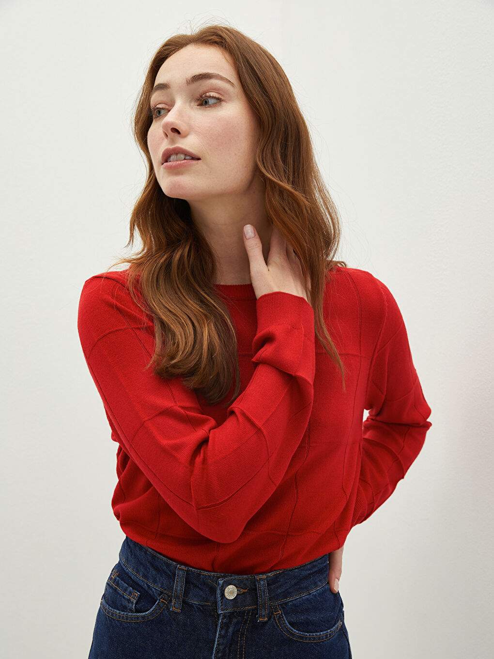 Светр з круглим вирізом горловини, візерунковий, довгий рукав, трикотажний, для жінок-2