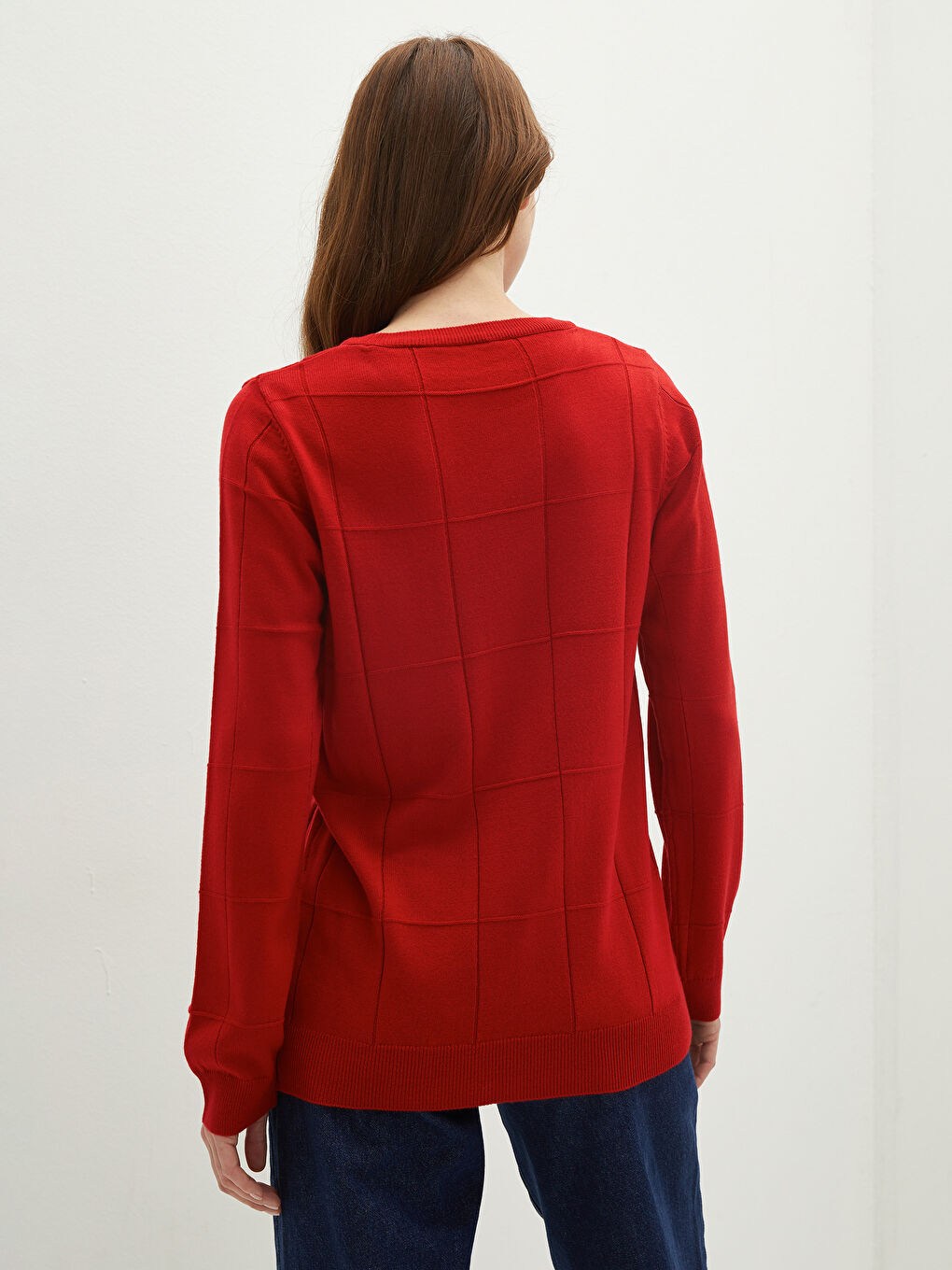 Светр з круглим вирізом горловини, візерунковий, довгий рукав, трикотажний, для жінок-4