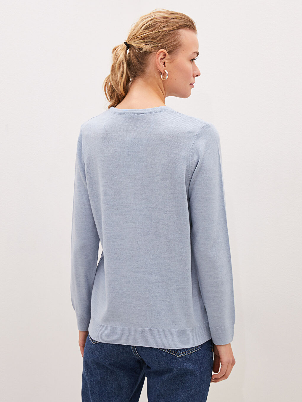 Crew Neck Self Patterned Long Sleeve Women's Tricot Cardigan-5