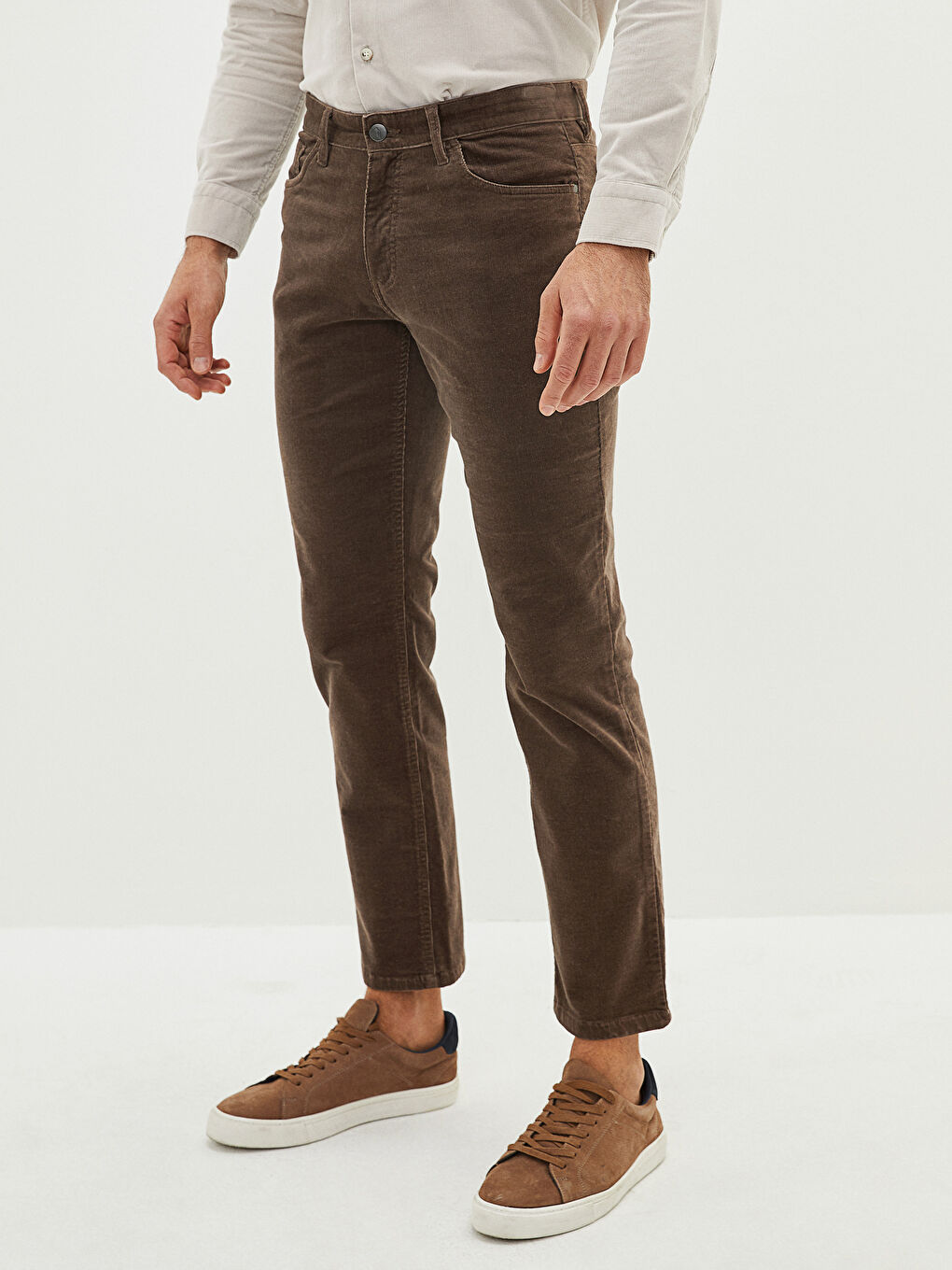 Kahverengi Rahat Kalıp Kadife Erkek Pantolon-4