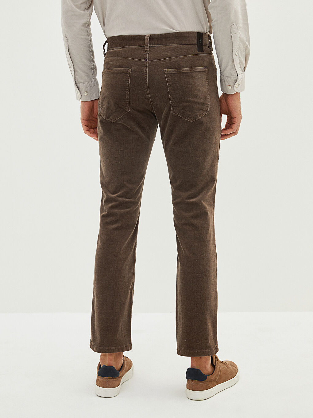 Kahverengi Rahat Kalıp Kadife Erkek Pantolon-5