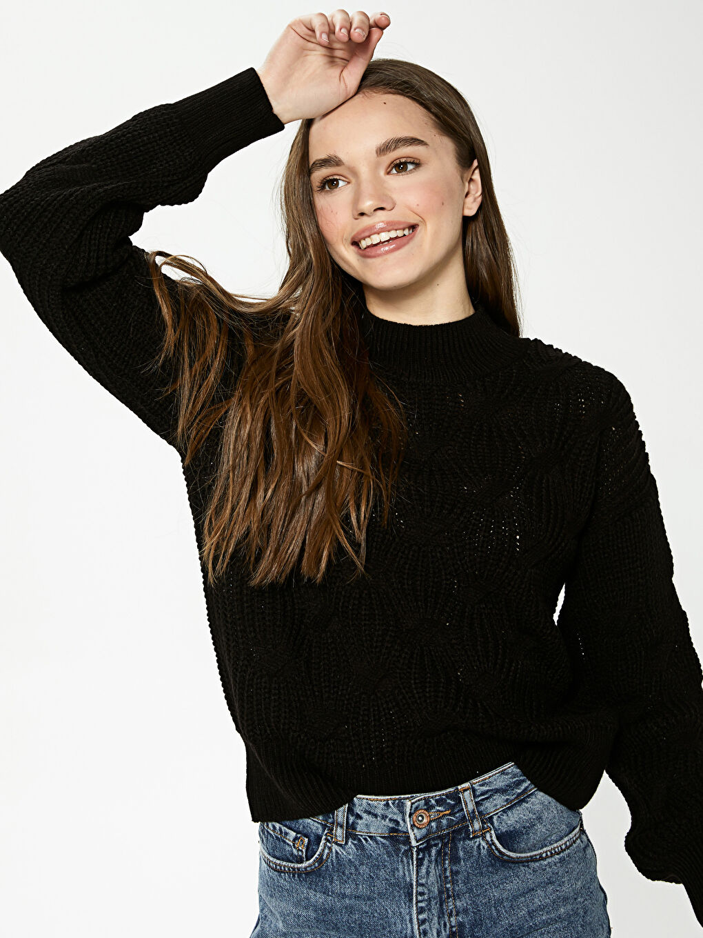 әйелдерге арналған өрнекті ұзын жең оверсайз трикотаж жемпір-1