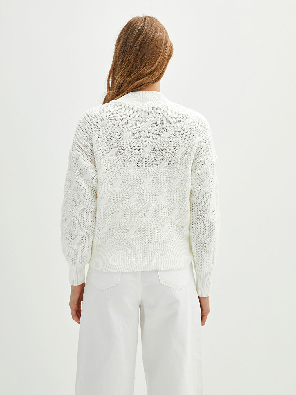 LCW Vision Half Turtleneck Self Patterned Long Sleeve Oversize Women's Knitwear Sweater -W11894Z8-FES