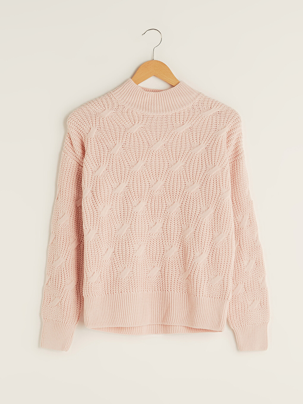 Half Turtleneck Self Patterned Long Sleeve Oversize Women's Knitwear Sweater-6