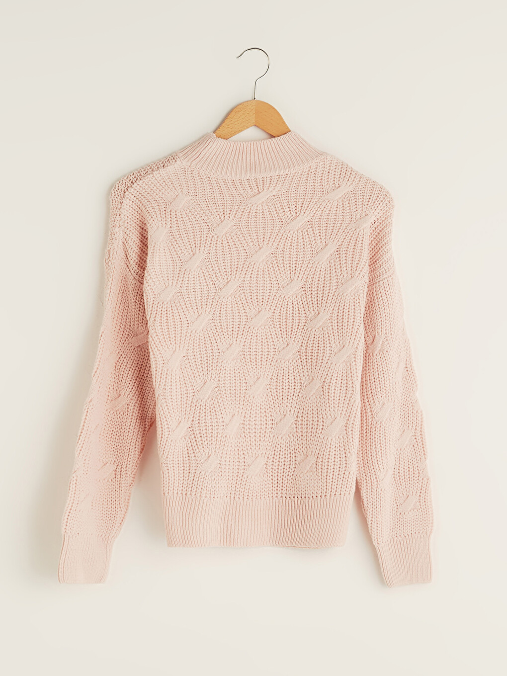 Half Turtleneck Self Patterned Long Sleeve Oversize Women's Knitwear Sweater-7