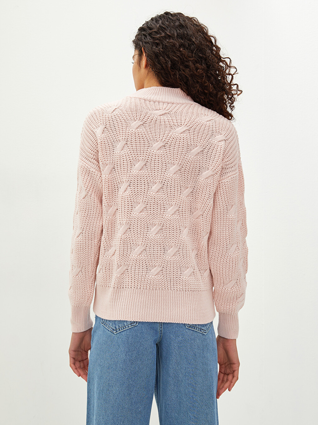 Half Turtleneck Self Patterned Long Sleeve Oversize Women's Knitwear Sweater-5