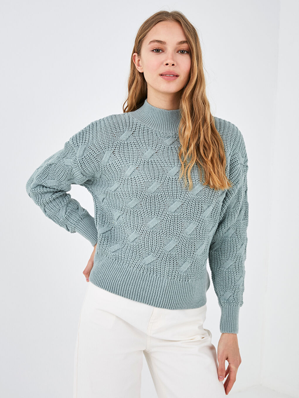 Свитер Женский Трикотажный Оверсайз С Узором и Длинными Рукавами, Полуводолазка