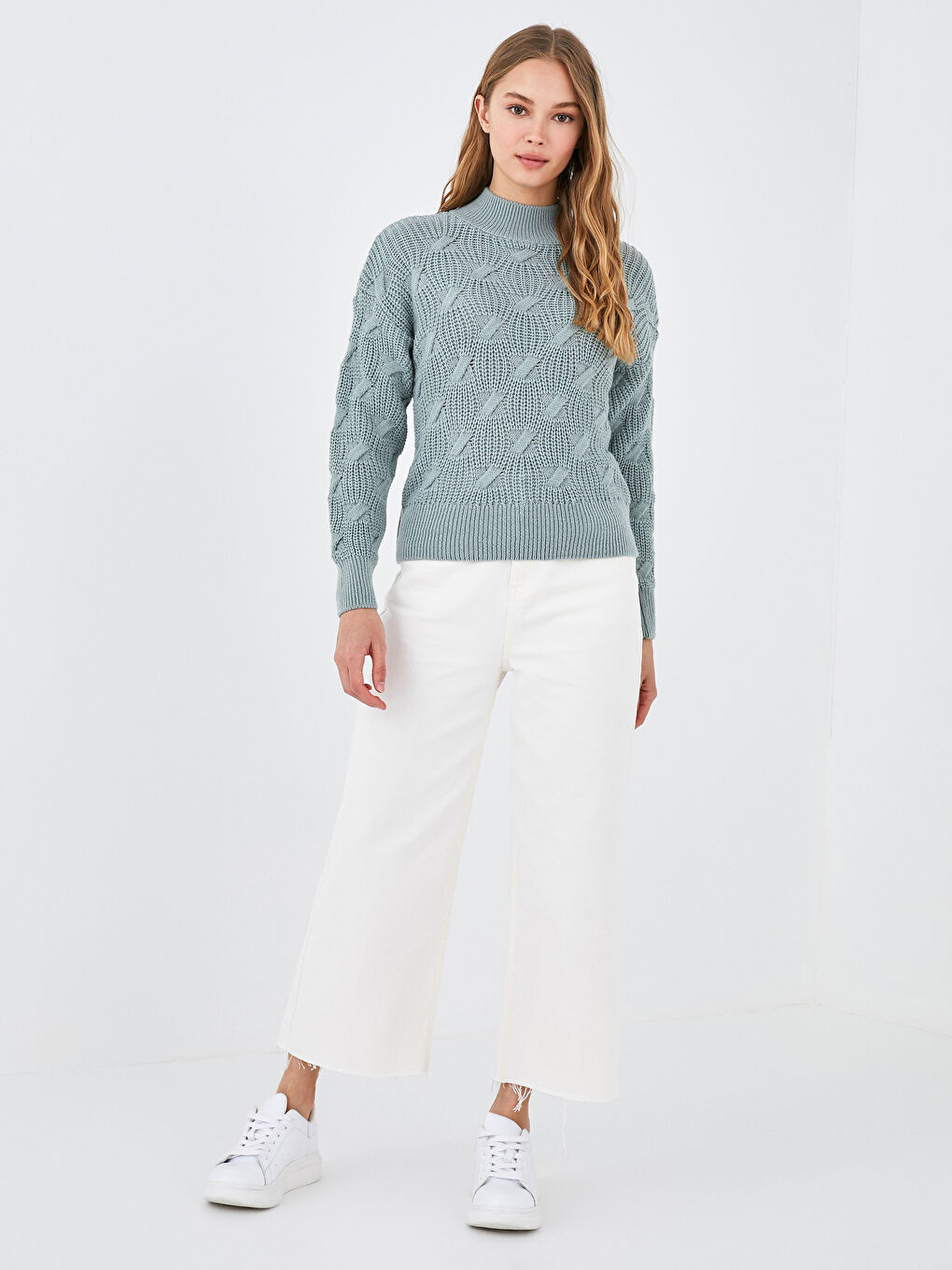 Свитер Женский Трикотажный Оверсайз С Узором и Длинными Рукавами, Полуводолазка-3