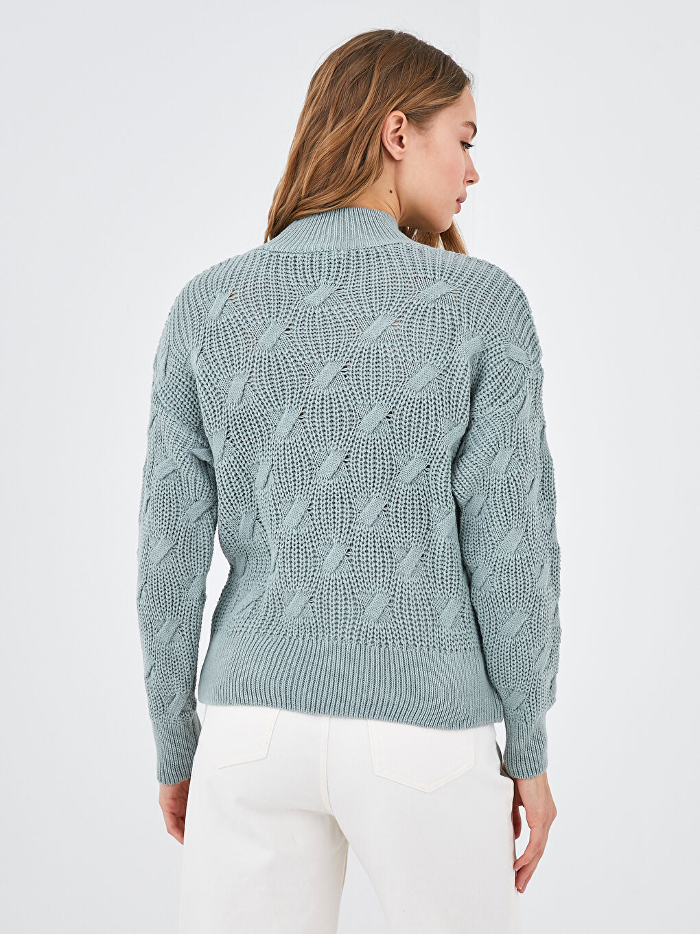 Свитер Женский Трикотажный Оверсайз С Узором и Длинными Рукавами, Полуводолазка-5