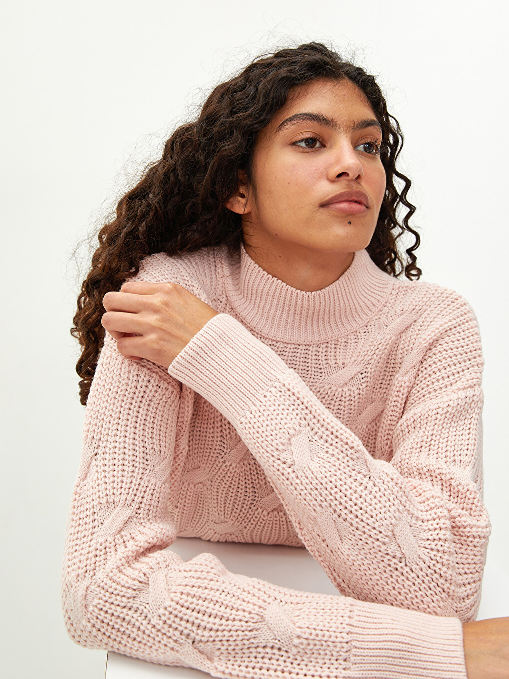 Half Turtleneck Self Patterned Long Sleeve Oversize Women's Knitwear Sweater