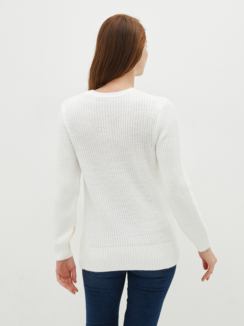 Crew Neck Self Patterned Long Sleeve Women's Knitwear Sweater-4