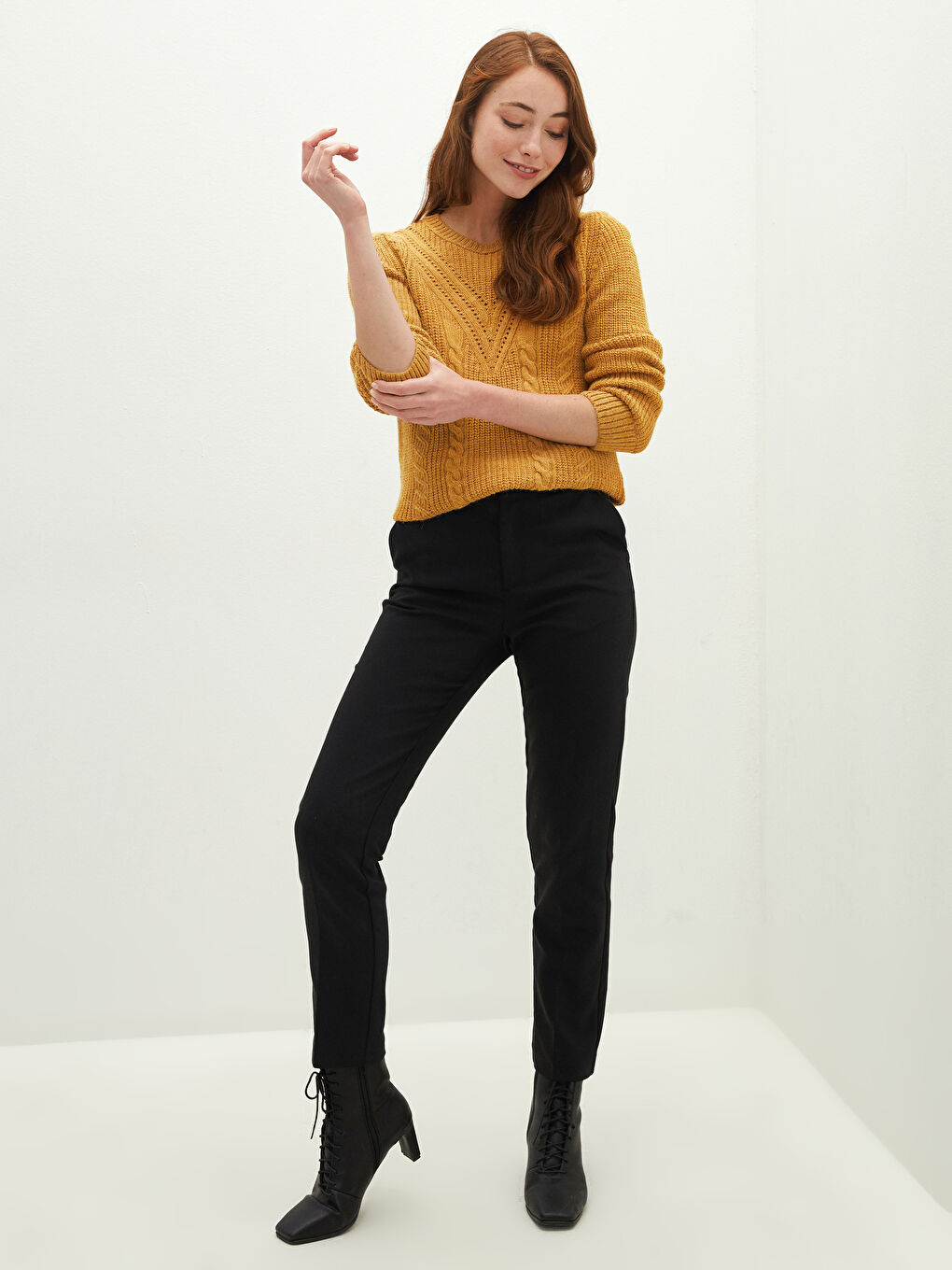 Свитер из трикотажа с круглым вырезом, узорчатый, с длинным рукавом для женщин-1