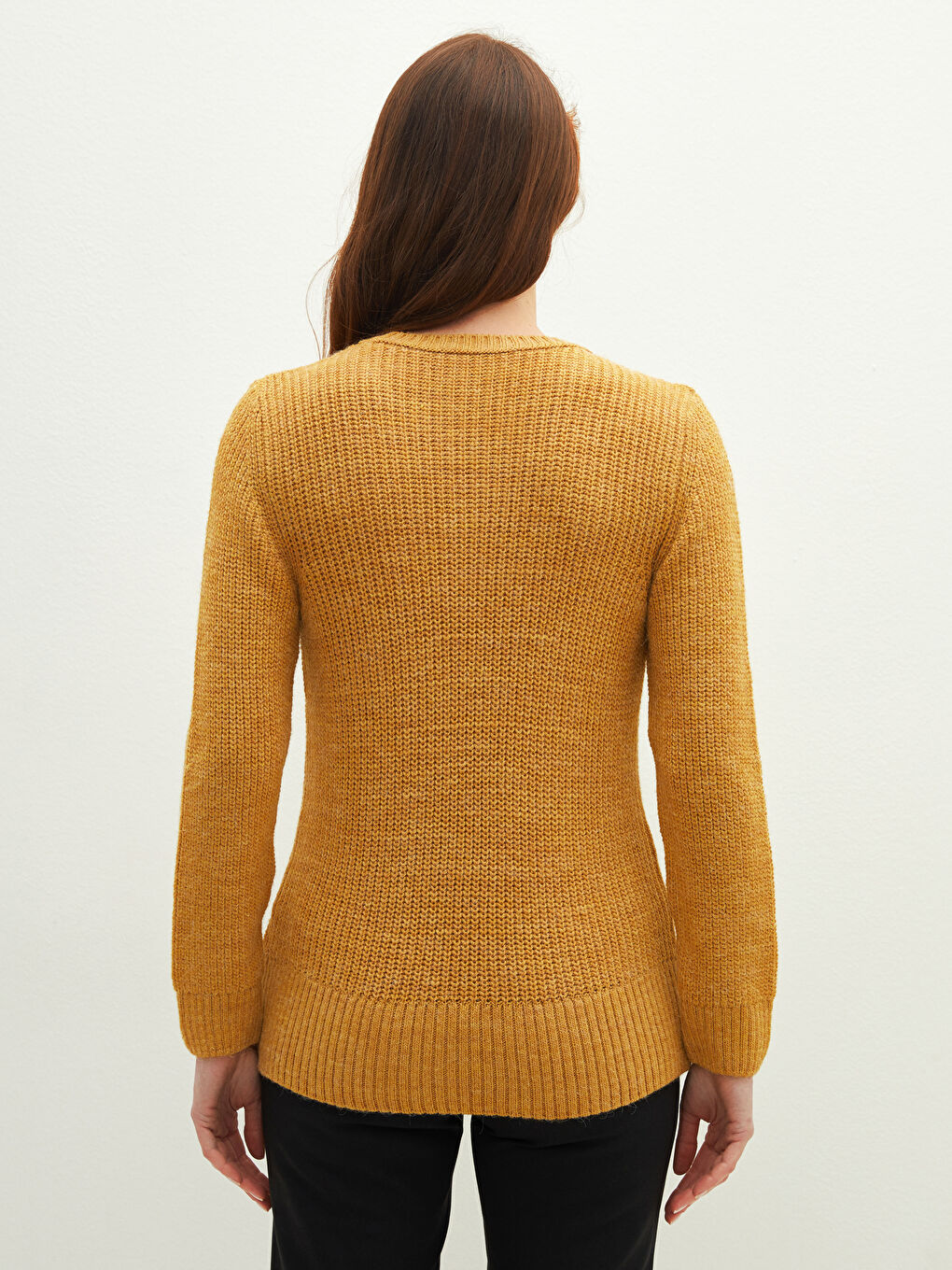 Свитер из трикотажа с круглым вырезом, узорчатый, с длинным рукавом для женщин-3