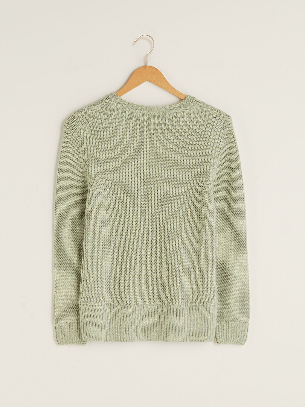 Yeşil Bisiklet Yaka Kendinden Desenli Uzun Kollu Kadın Triko Kazak-5