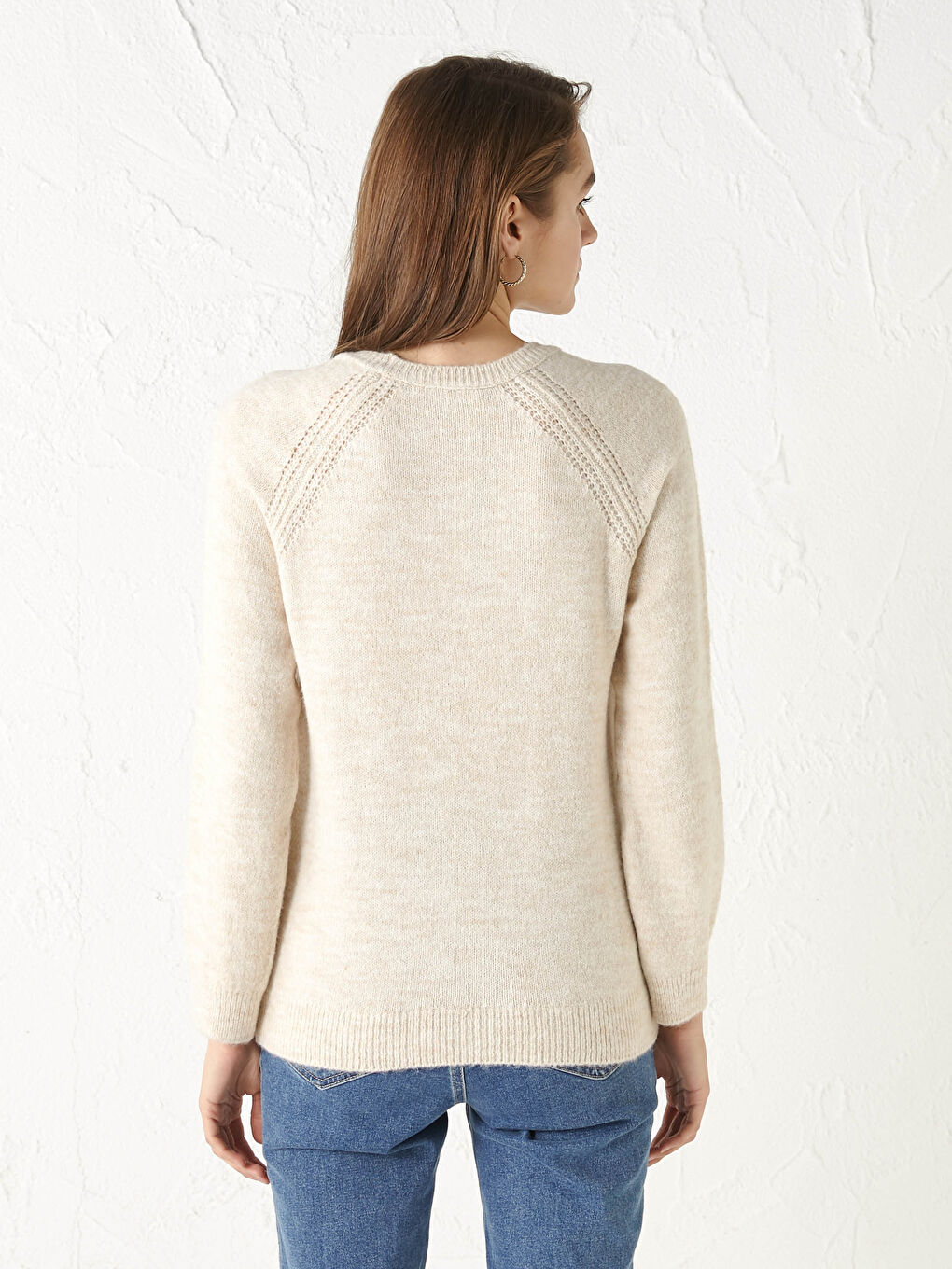 Crew Neck Self Patterned Long Sleeve Women's Knitwear Sweater-4