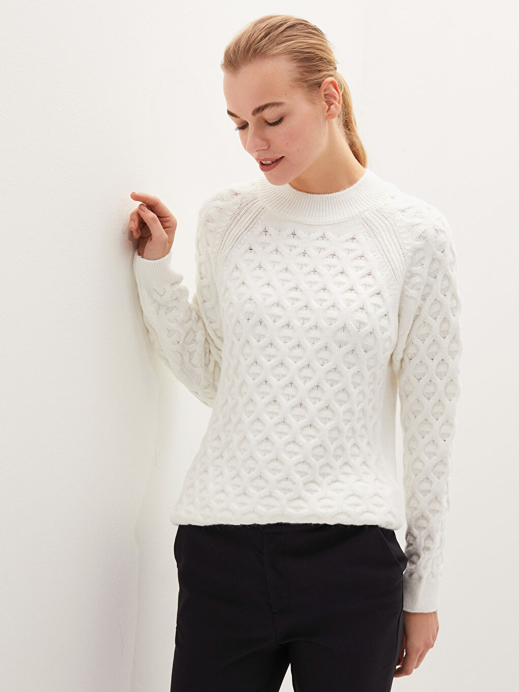 Свитер из трикотажа с круглым вырезом, узорчатый, с длинным рукавом для женщин