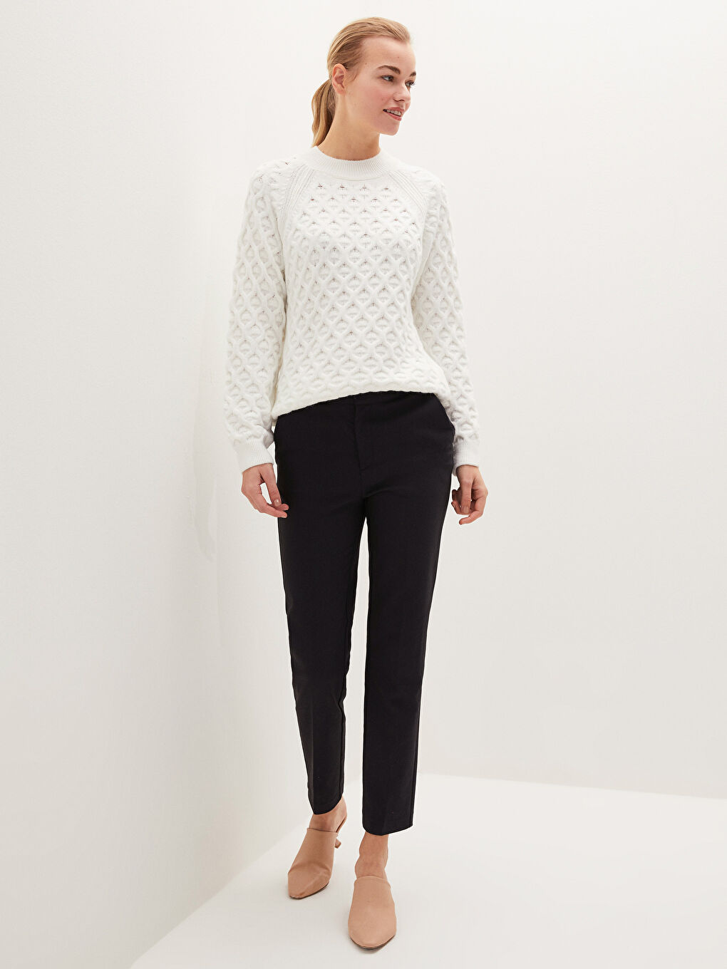 Свитер из трикотажа с круглым вырезом, узорчатый, с длинным рукавом для женщин-2