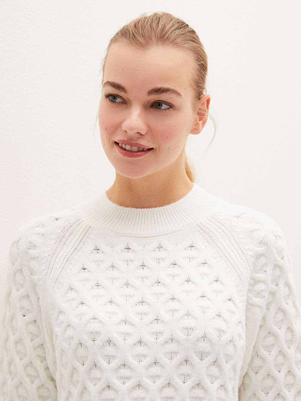 Свитер из трикотажа с круглым вырезом, узорчатый, с длинным рукавом для женщин-3