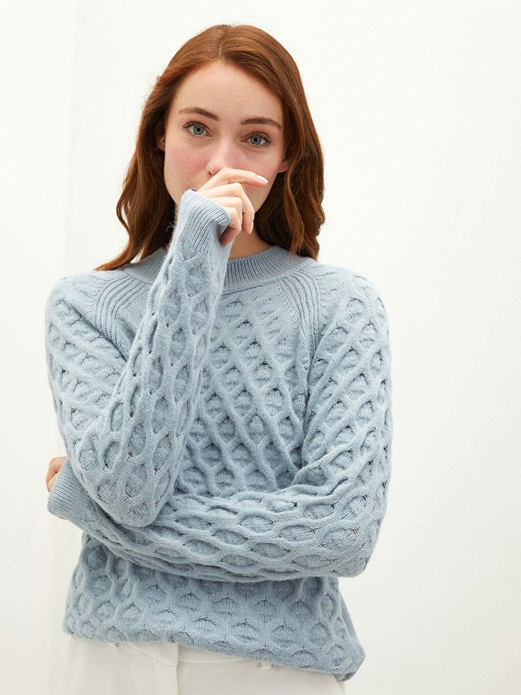 Pull-over en Tricot à Col Rond à Motifs Manches Longues pour Femmes