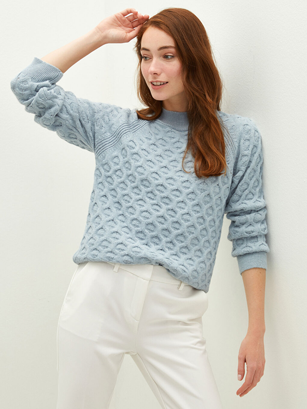 Pull-over en Tricot à Col Rond à Motifs Manches Longues pour Femmes-1
