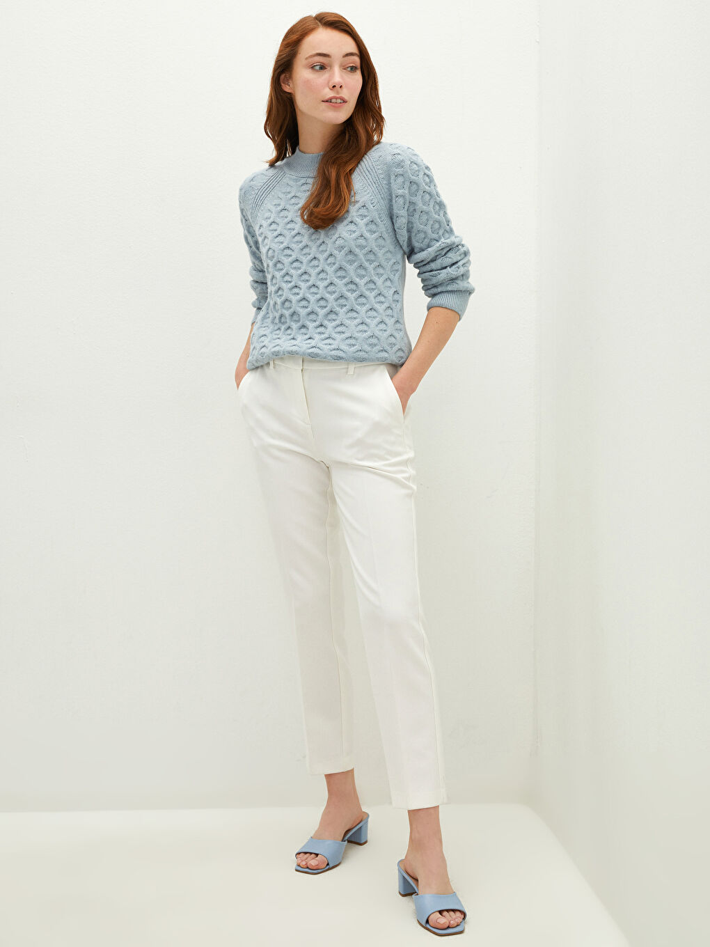 Pull-over en Tricot à Col Rond à Motifs Manches Longues pour Femmes-2