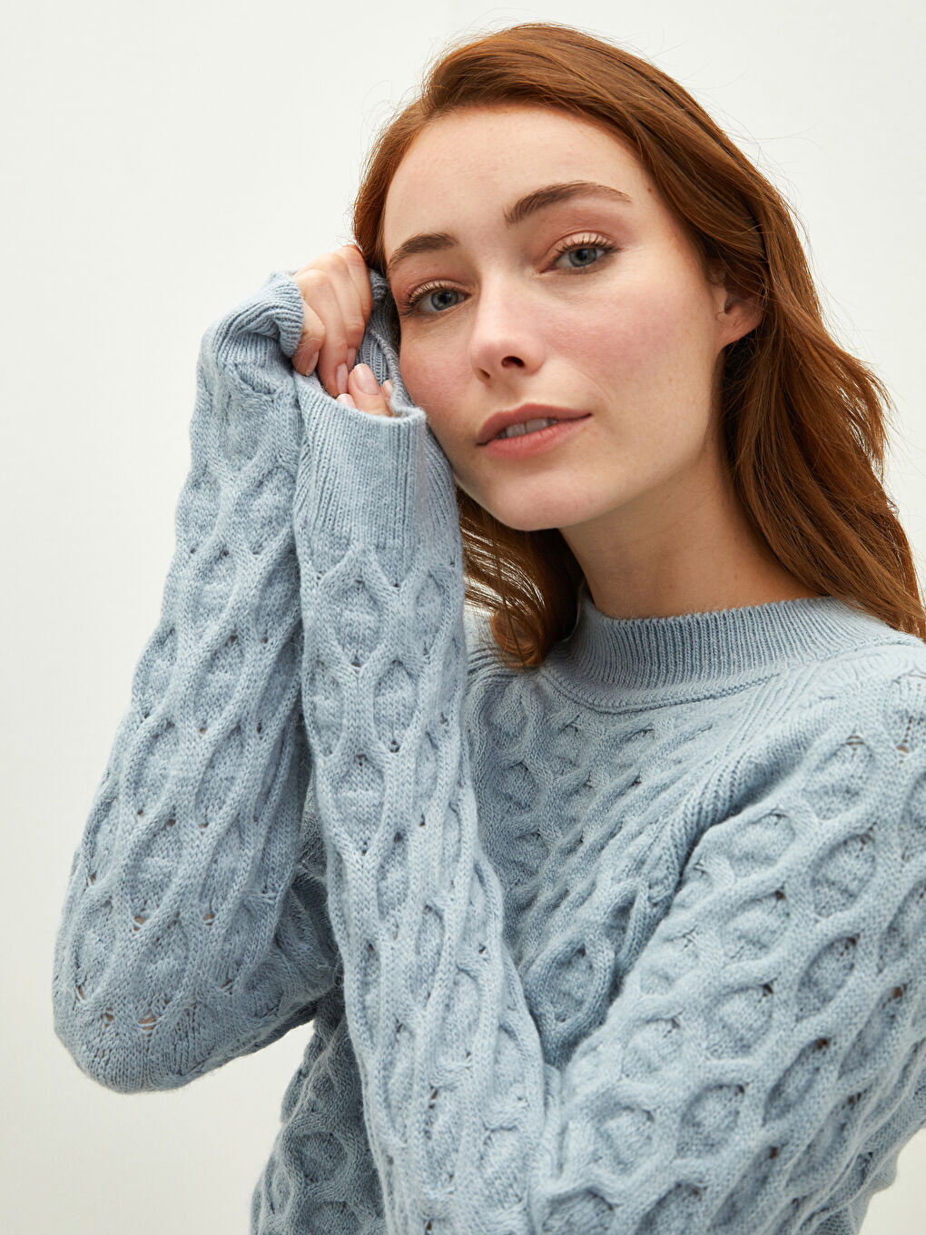 Pull-over en Tricot à Col Rond à Motifs Manches Longues pour Femmes-3