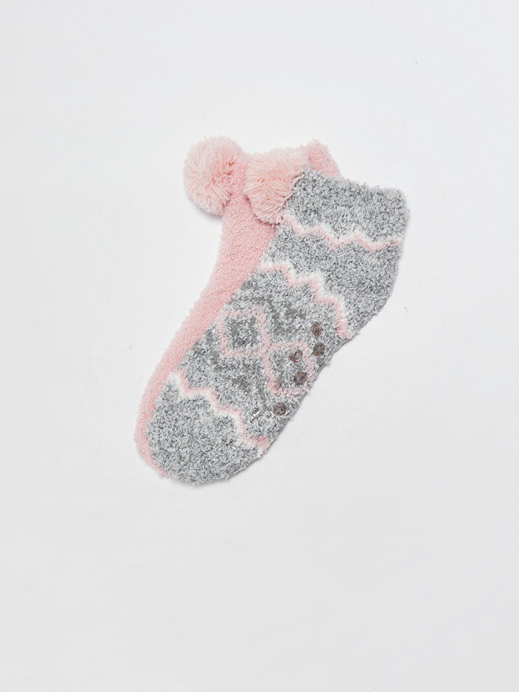 Patterned Pompom Detailed Women's Home Socks 2-Pack