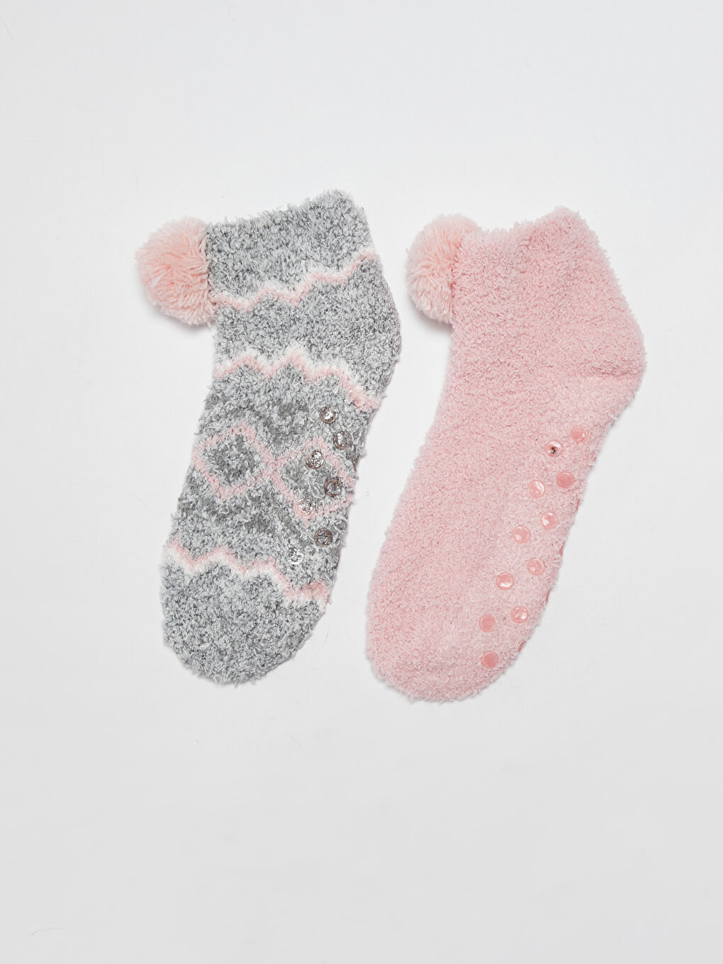 Patterned Pompom Detailed Women's Home Socks 2-Pack-1