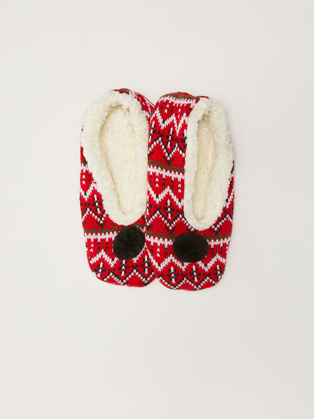 Karışık Desenli Ponpon Detaylı Kaydırmaz Taban Çorap