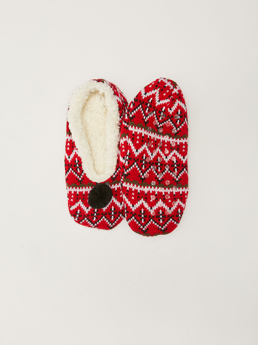 Karışık Desenli Ponpon Detaylı Kaydırmaz Taban Çorap-1