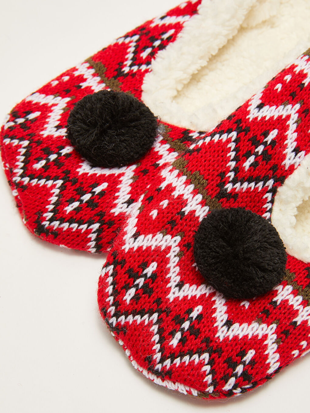 Karışık Desenli Ponpon Detaylı Kaydırmaz Taban Çorap-2