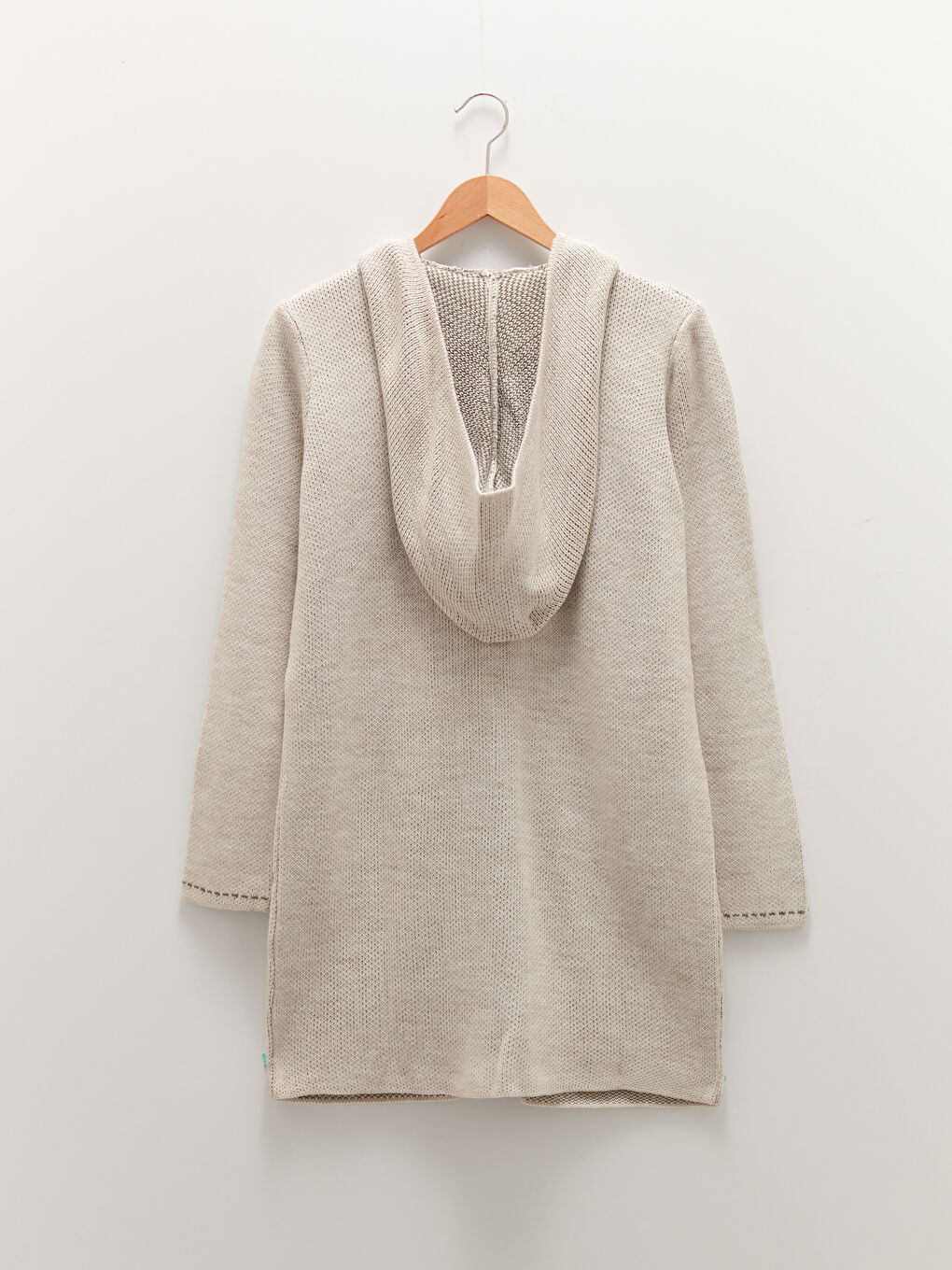 Bej Kapüşon Yaka Cep Detaylı Uzun Kollu Kadın Triko Hırka-6