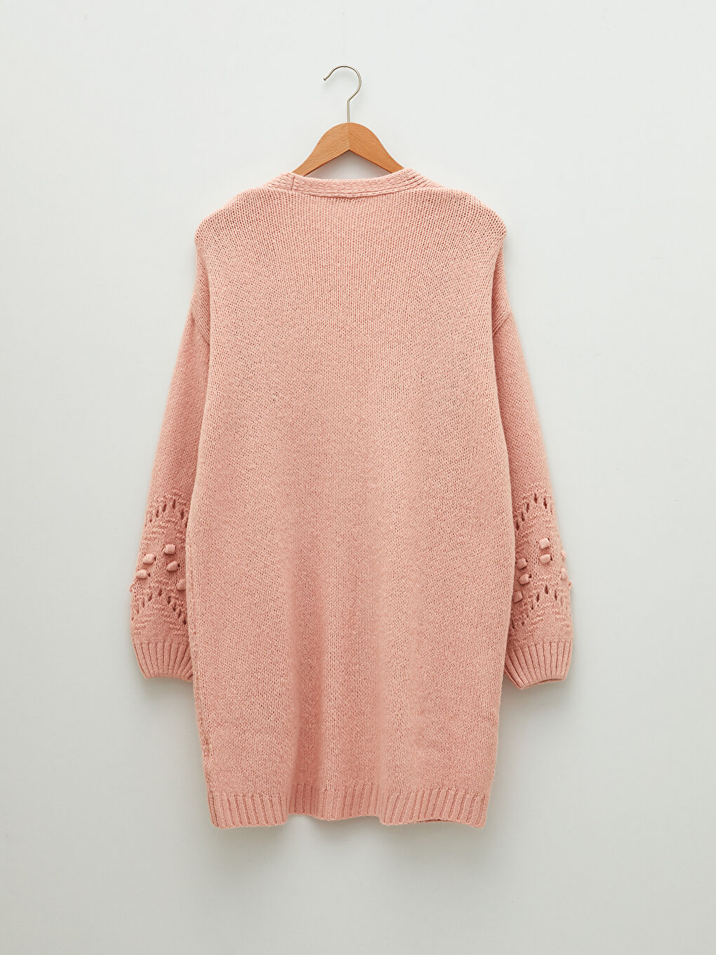 Pembe Şal Yaka Kendinden Desenli Uzun Kollu Kadın Triko Hırka-7