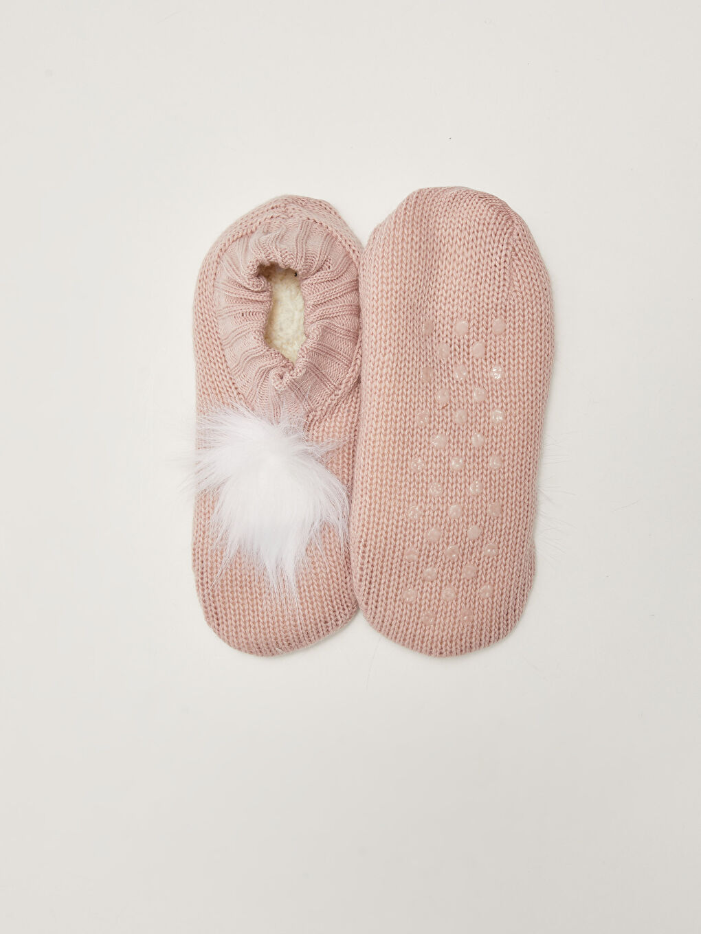 Lila Ponpon Detaylı Kaymaz Taban Kadın Ev Çorabı-1