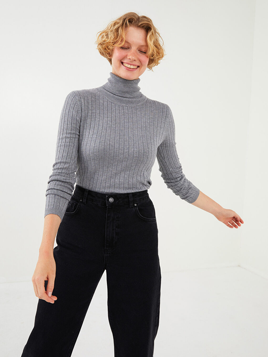 LCW Vision Turtleneck Regular Long Sleeve Women's Basic Tricot Sweater -W12017Z8-D5P