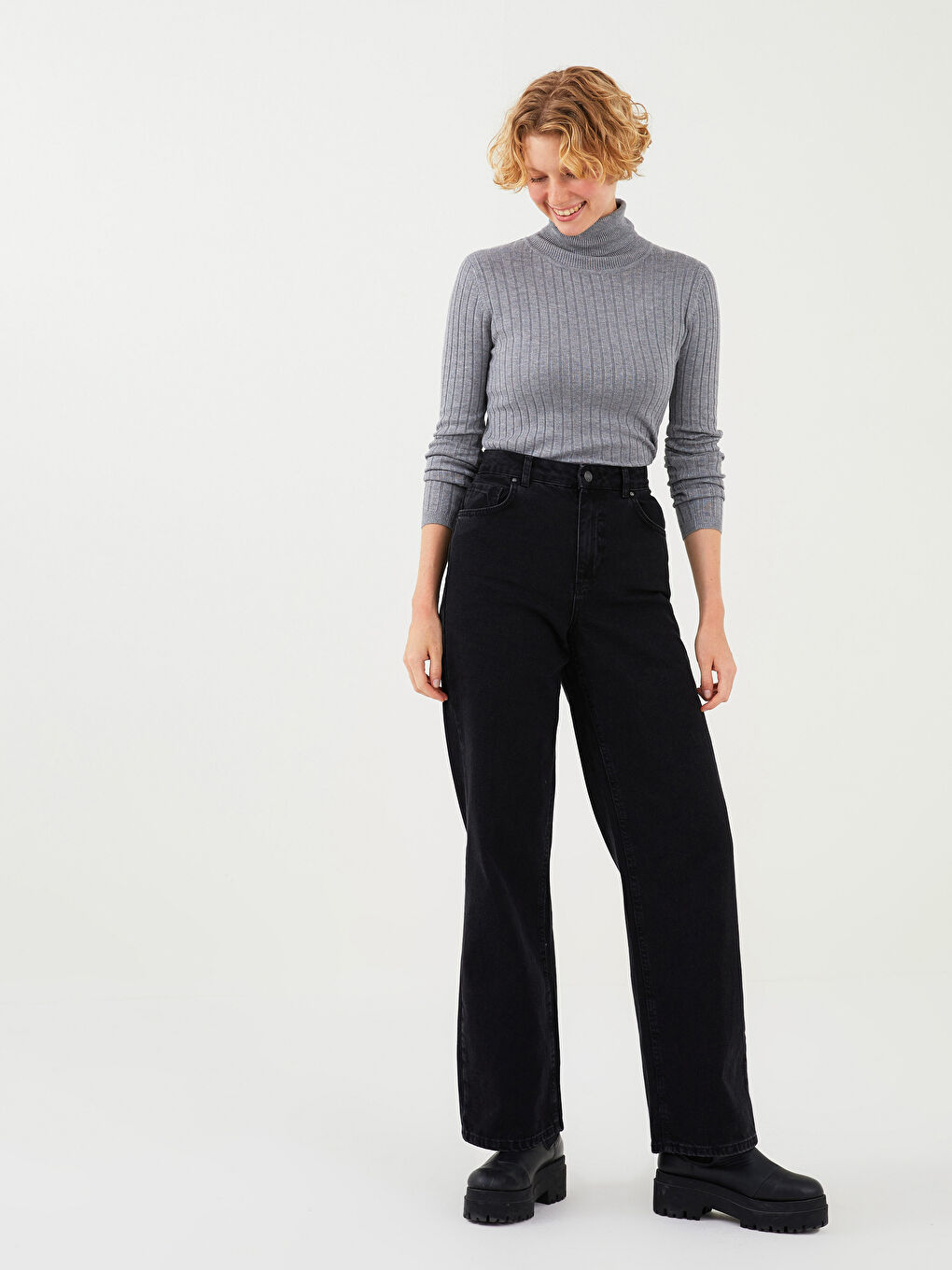 LCW Vision Turtleneck Regular Long Sleeve Women's Basic Tricot Sweater -W12017Z8-D5P