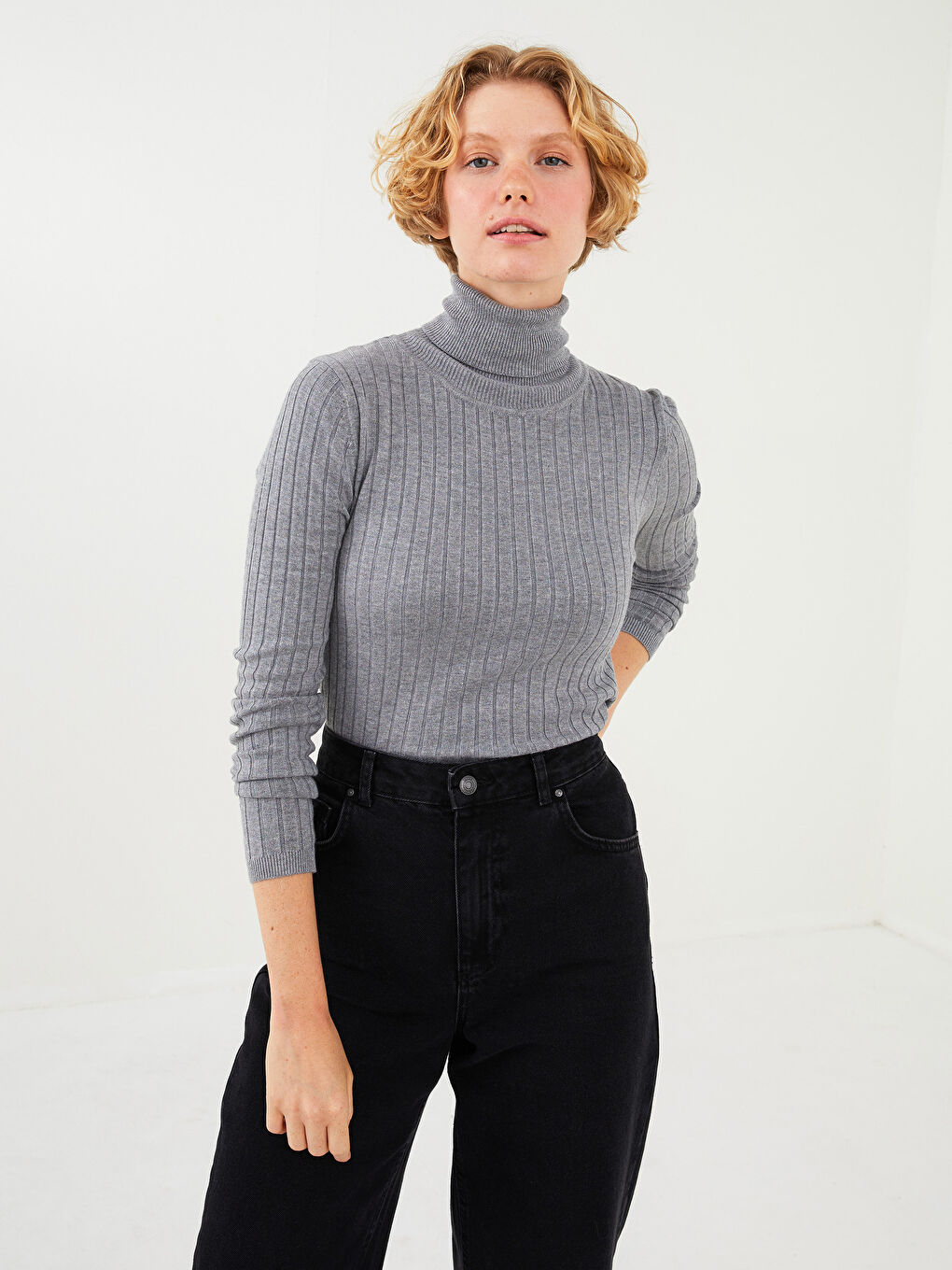 LCW Vision Turtleneck Regular Long Sleeve Women's Basic Tricot Sweater -W12017Z8-D5P
