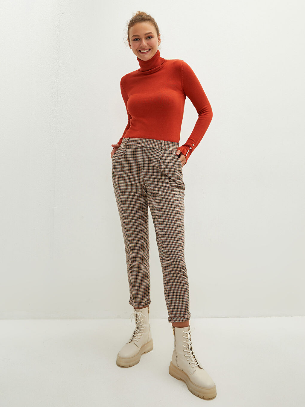 Pull-over Uni à Manches Longues pour Femmes en Tricot avec Col roulé-4