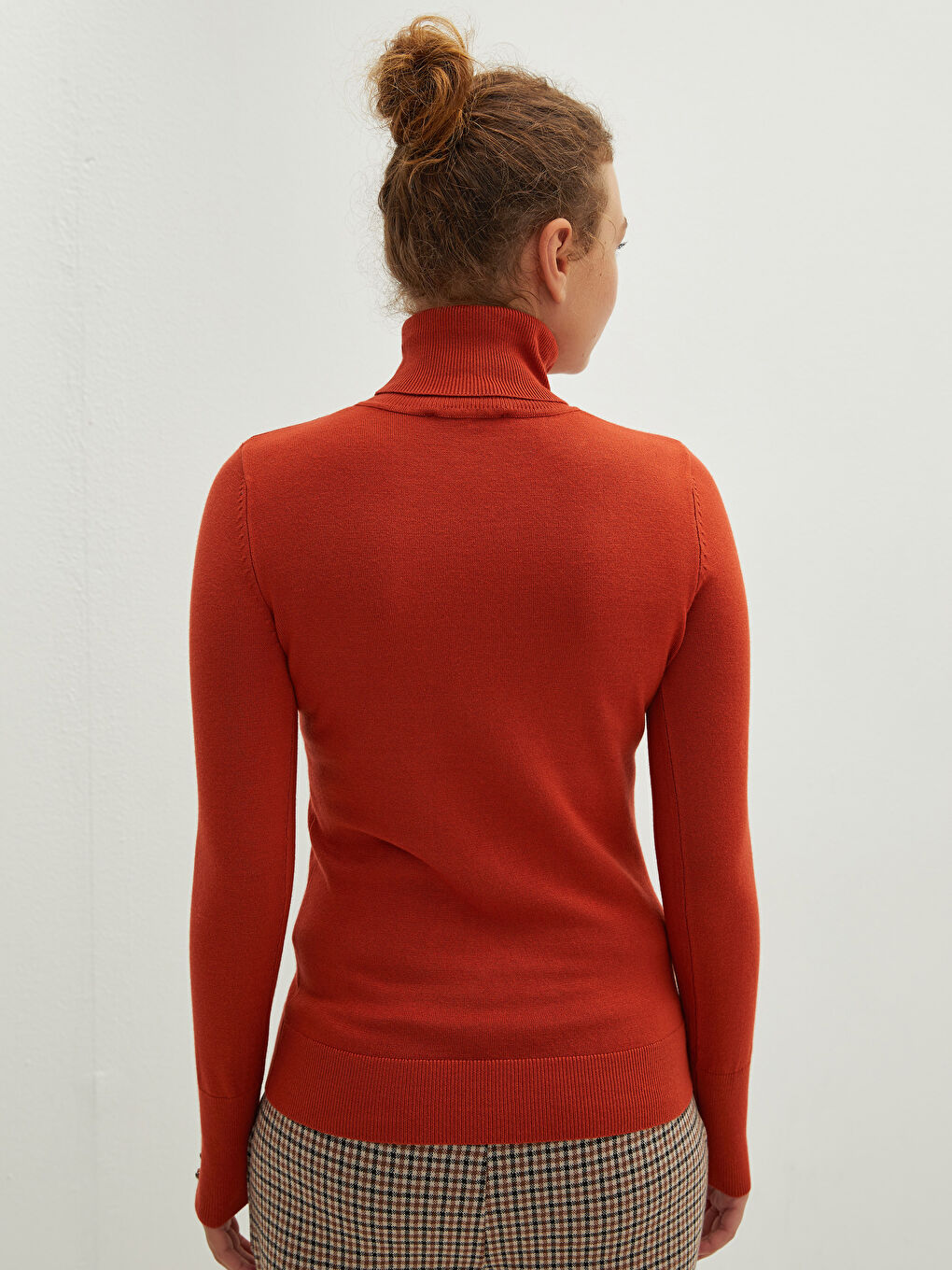 Pull-over Uni à Manches Longues pour Femmes en Tricot avec Col roulé-5